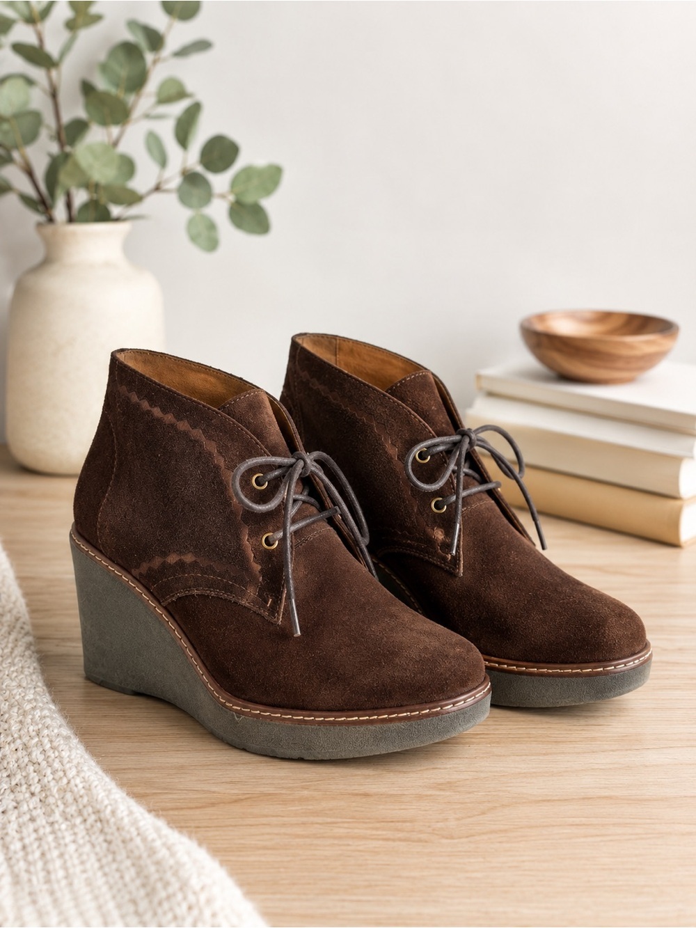 Naturalizer Kaitlyn Leather Lace Up Wedge Ankle Wedge Boots Booties Blown SZ 8.5